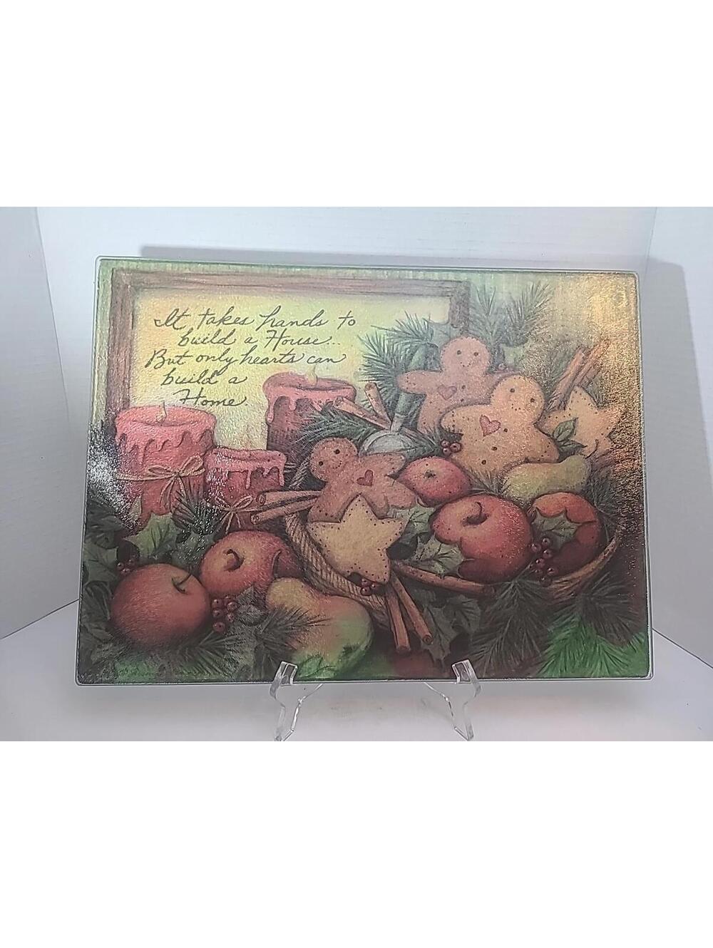 Vintage 15.75" X 11.75" Susan Winget Glass Gingerbread Apples Home Cutting Board
